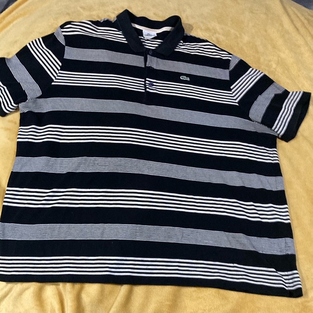 Lacoste Men's Black and White Striped Polo Shirt